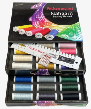Ackermann Nähgarn Box schwarz mit 36 verschiedenfarbige Garnrollen