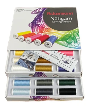 Ackermann Nähgarn Box weiß mit 36 verschiedenfarbige Garnrollen