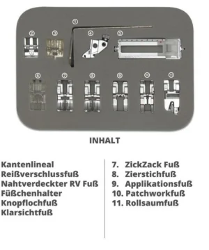Füßchenset 11-teilig für Pfaff u. Gritzner Nähmaschinen mit IDT/DFT System